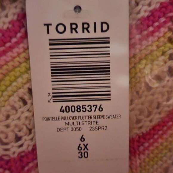 6X 30W Torrid Pink Crochet Sweater Flutter Sleeve Pointelle Pullover Open Knit d - Picture 9 of 9